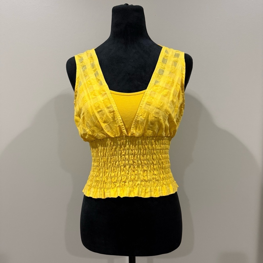 Anthropologie Maeve Layered Yellow Smocked Tank Top